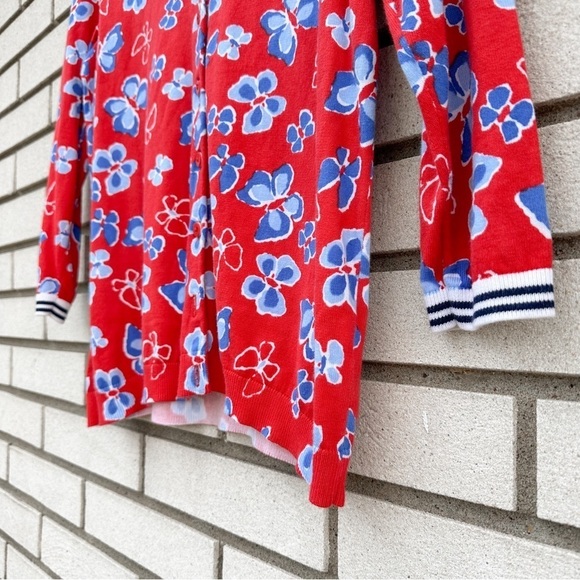 Talbots Butterfly Charming Cardigan Red White Blue - Picture 5 of 8